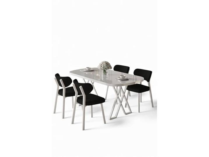 Hanah Home Modern 5-Piece Dining Table & Chairs Set, White & Black, 100% MDF with Metal Legs, Boucle Fabric, Scandinavian Design Table: 168x90x76 cm, Chairs: 46x85x45 cm