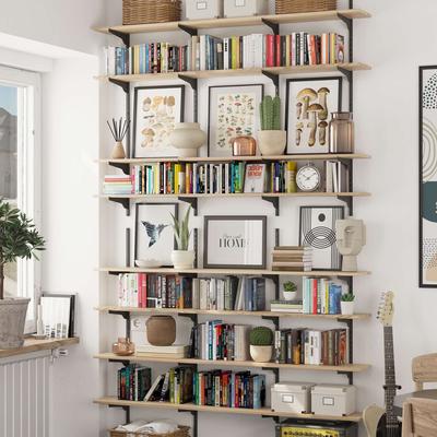 Wallniture Turin 60 Inch Long Wall Bookshelf, Floating Shelf with Adjustable Brackets, Farmhouse, Custom Finish and Tier Options