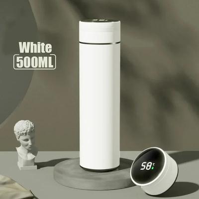 Cozy Casa Charm Temperature Display Thermos, Hot Cold Stainless Steel Divided Thermos Bottle For Outdoor & Daily Use white