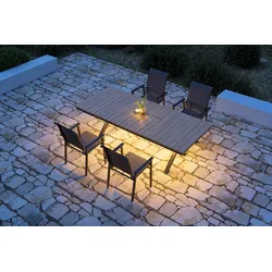 KETTLER BasicPlus Pro Garten-Essgruppe, anthrazit/natur, Alu/Holzimitat, LED-Beleuchtung, Tischplatte 240 x 100 cm, 4 Stapelsessel