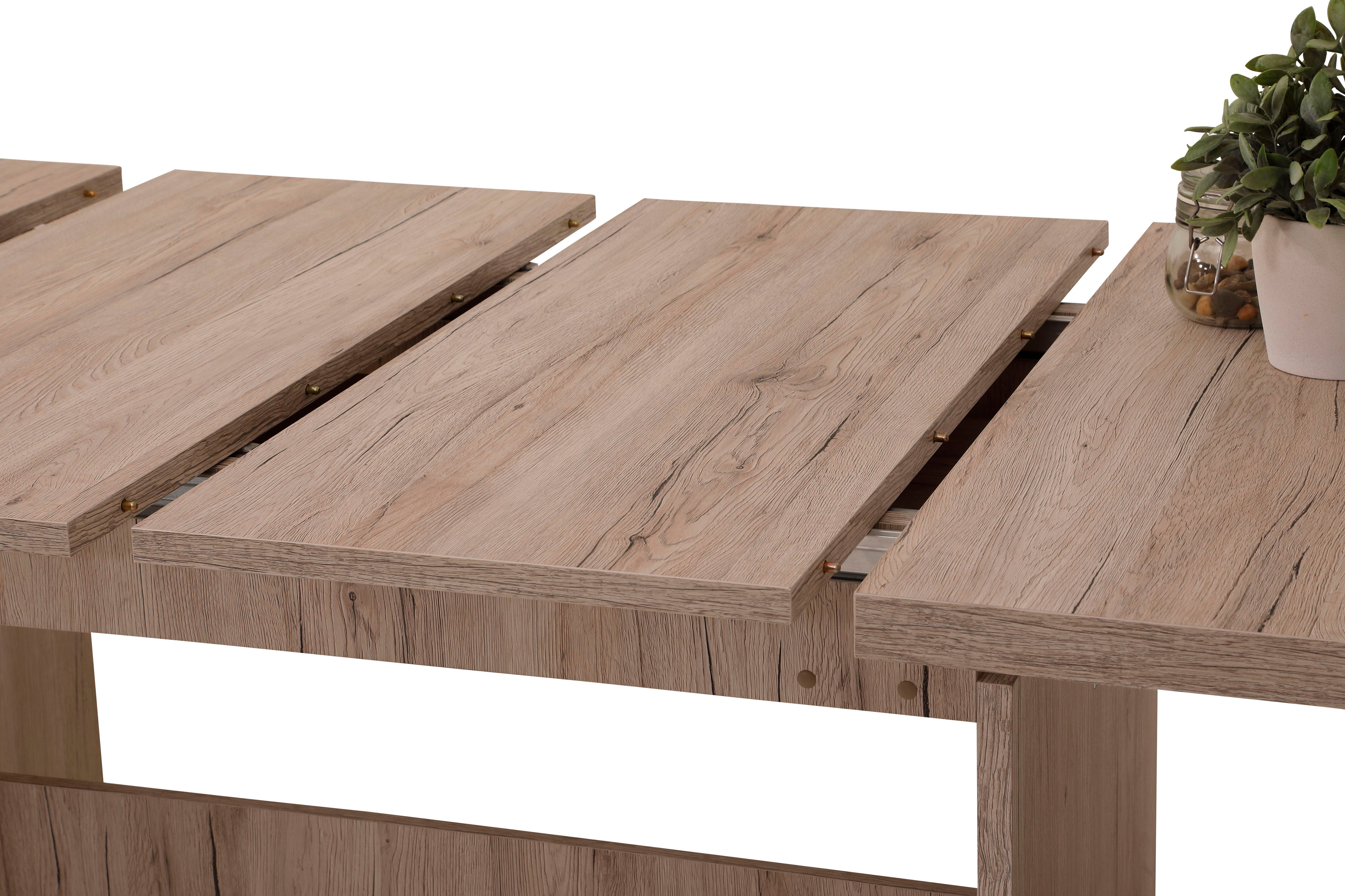 Kulissen-Esstisch HELA "LIA II", braun (sandeiche, sandeiche, sandeiche), H:76cm T:90cm, Tische, Kulissen-Esstisch, bis zu 320 cm ausziehbar sandeiche, sandeiche, sandeiche B/H/T: 320cm x 76cm x 90cm, Auszugsplatte, Sandeiche