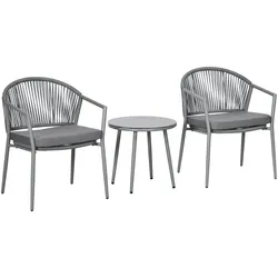 Outsunny Rattan Bistroset Sitzgruppe Gartengarnitur mit 2 Sesseln Couchtisch