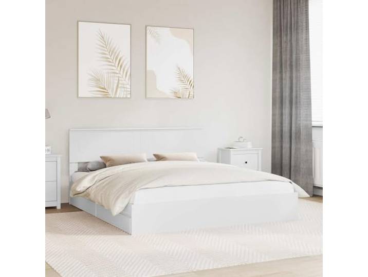 Stauraum Bettgestell aus Holzwerkstoff mit Kopfteil für Schlafzimmer Weiß Stauraumbett mit Kopfteil Weiß 180x200 cm Holzwerkstoff Bettgestell mit Schubladen Lattenrost Komfortabel