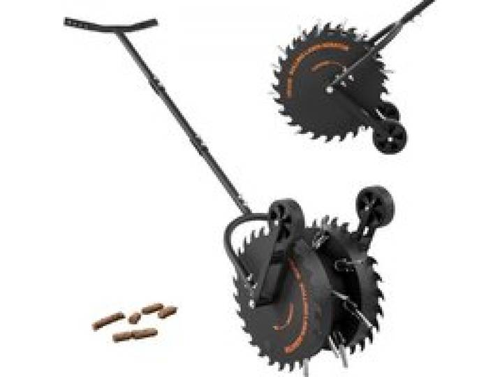 VEVOR Aérateur de Gazon Manuel à Carottage 42 cm Rouleau Aérateur de Pelouse avec Dents Anti-colmatage pour Décompactage du Sol de Jardin, Antirouille, avec Roues, Manche Ajustable et Tambour Lestable