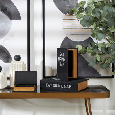CosmoLiving by Cosmopolitan Burlap Leather Canvas Book Box Various Designs (Set of 3)