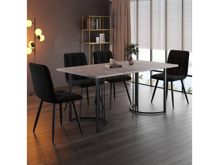 Groupe repas (5 tlg) Table à manger avec 4 chaises Set Table de cuisine moderne Set Table MDF en gris en MDF