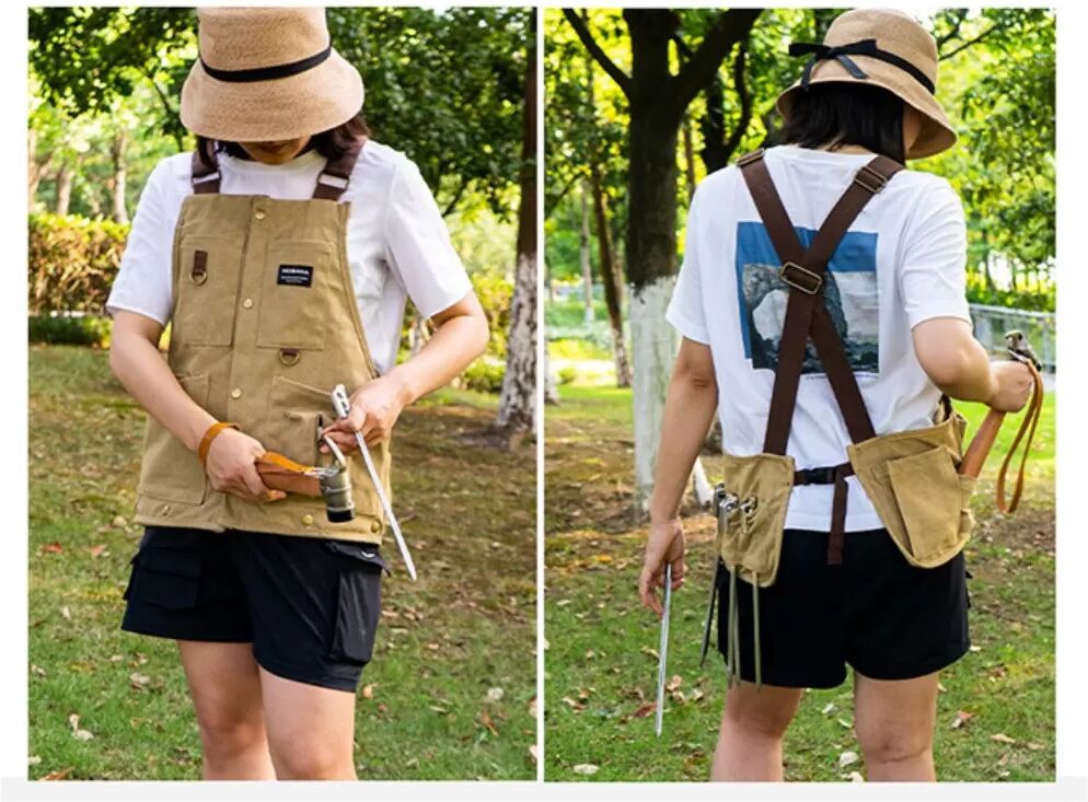 INF Tablier-veston extérieur kaki multifonction en coton avec poches multiples pour camping, pêche et photographie