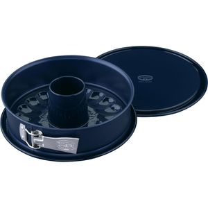 Dr.Oetker-Küchenhelfer Backform Back-Liebe, Flach-& Rohrboden, aus Stahl, Ø 26 cm, blau, antihaftbeschichtet, Springform