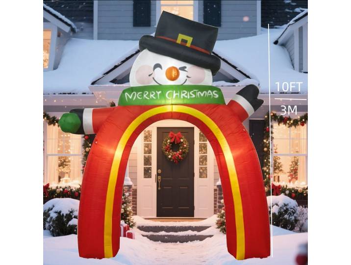 Arches de bonhomme de neige gonflable de noël, père noël, arbre de noël grimpant, bonhomme en pain d'épice avec lumières LED, décorations de cour extérieure