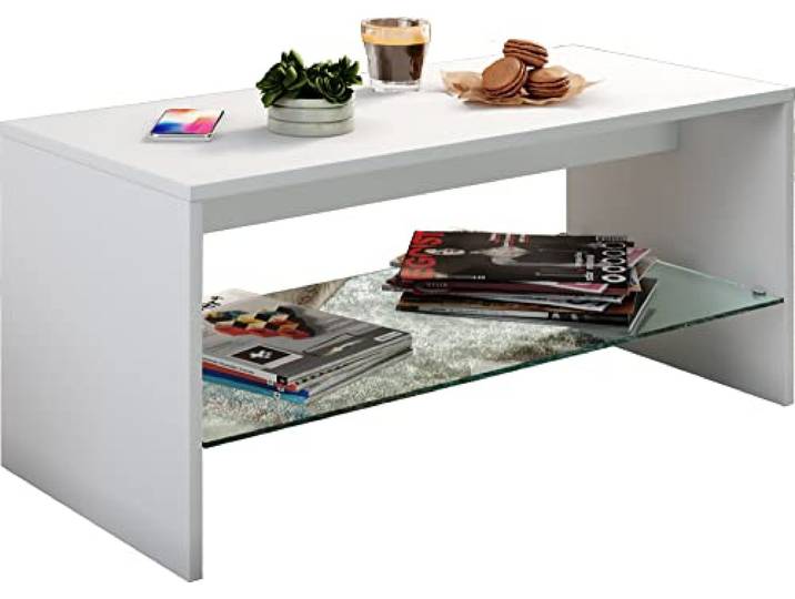 VCM Houten salontafel Sofa-tafel Woonkamertafel Bijzettafel Glas Wisal Houten salontafel Sofa-tafel Woonkamertafel Bijzettafel Glas Wisal Wit