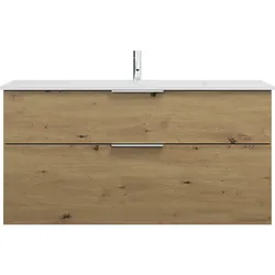 burgbad Eqio Mineralguss-Waschtisch inklusive Waschtischunterschrank, 1220x490x618mm, SHCB122F5662C0001G0146, Farbe: Eiche Dekor Urban / Eiche Dekor Urban, Griff Chrom G0146