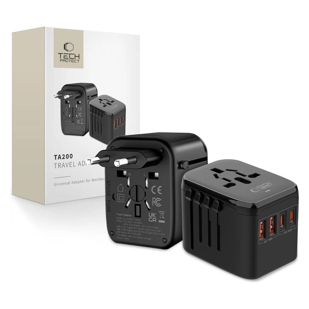 Tech-Protect TA200 EU / UK / US / AU-Adapter - schwarz (5906302368617)