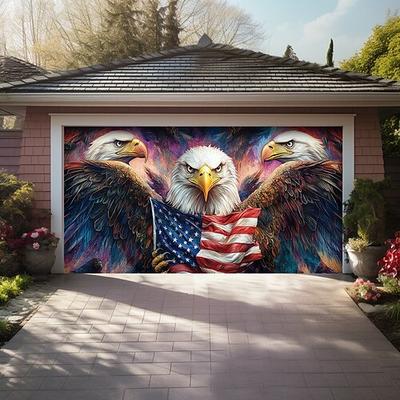 4. Juli Türdekorationen Garagentürabdeckung Amerikanische patriotische Adler Außenbanner Großes Hintergrundbild für Feiertags-Außengaragentüren Hauswanddekorationen