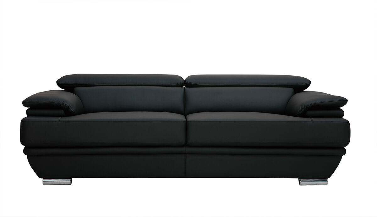Miliboo Design-Ledersofa drei Plätze verstellbares Kopfstück Schwarz EWING - Büffelleder