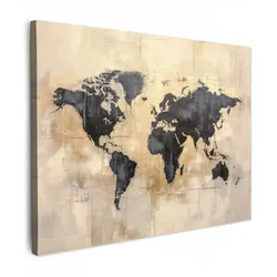 LEINWANDBILD Weltkarte - Gold - Schwarz - Abstrakt Wandbild 40x30 cm