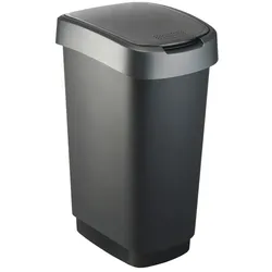 PROREGAL Klassischer Abfalleimer für Innenbereich | 50 Liter, HxBxT 60x29,8x40cm | Kunststoff | Schwarz-Silber