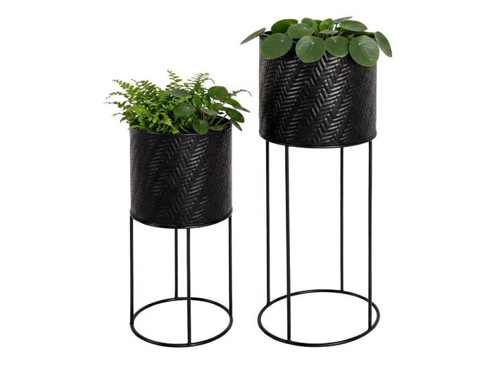 Relaxdays Blumenständer Schwarz 2er-Set Metall 41x18 cm, 20x60x20 cm, Gartenzubehör