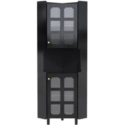 Merax Eckhochschrank 157.5 cm, LED-Beleuchtung mit Farbwechsel, platzsparender Mehrzweckschrank für Ecken, 2 Schränke und offenes Fach, Schwarz