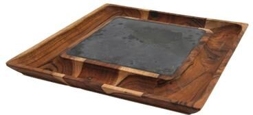 IH Casa Decor Acacia Wood And Slate Stone Serving Tray