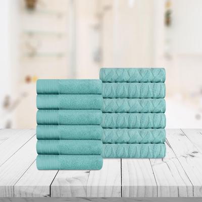 Turkish Cotton Herringbone and Solid Washcloth Towel Set by Superior