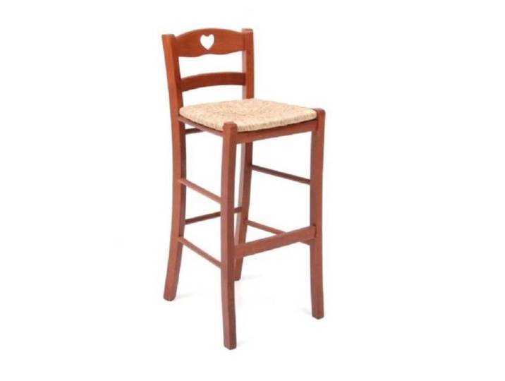 Tabouret - SNACK - Cerisier - Bois massif - Assise en paille - Design contemporain