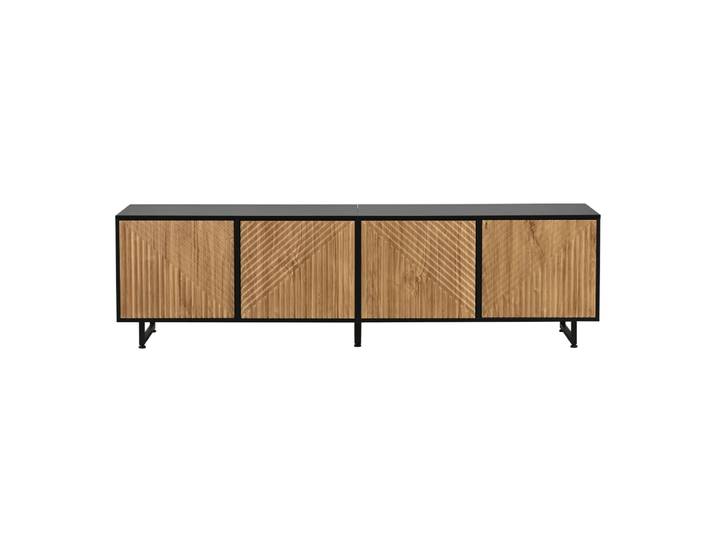 Meuble tv 4 portes, pieds en métal, 180x40 cm, naturel/noir