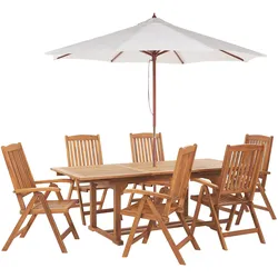 GARTENMÖBEL SET 6-Sitzer mit Sonnenschirm Akazienholz hellbraun Java
