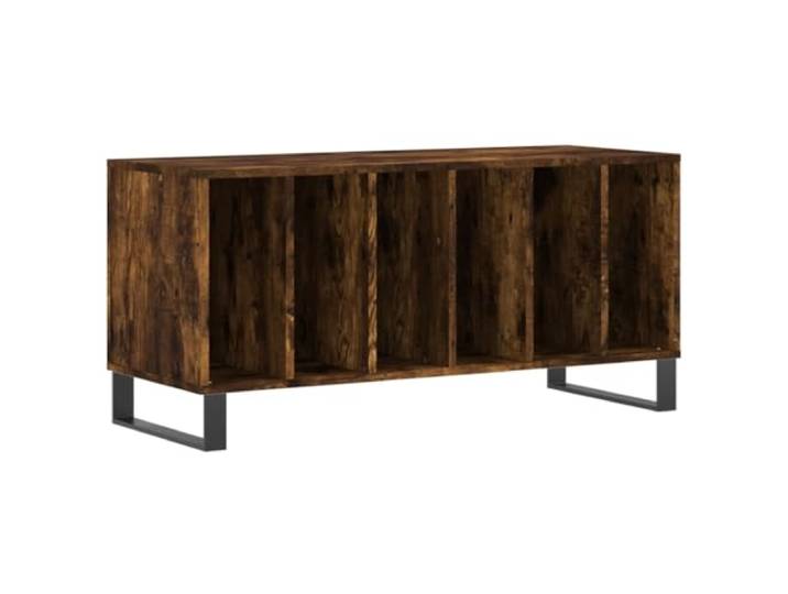 HKQWPBF Plattenschrank Räuchereiche 100x38x48 cm Holzwerkstoff Schallplatten aufbewahren,LP-Aufbewahrung,Plattenspieler Ablage,Eisenbeine,industrieller Stil,Musiksammlung