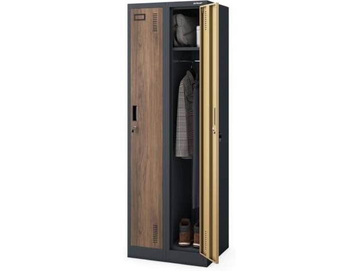 Jan Nowak Umkleideschrank Metall, 2 Abteile, abschließbar, 180 x 60 x 50 cm Für 2 Nutzer, Trennwand je Abteil, Kleiderstange, Ablage, 4 Haken, Lüftung, Namensschild, Stahl 0,6 mm