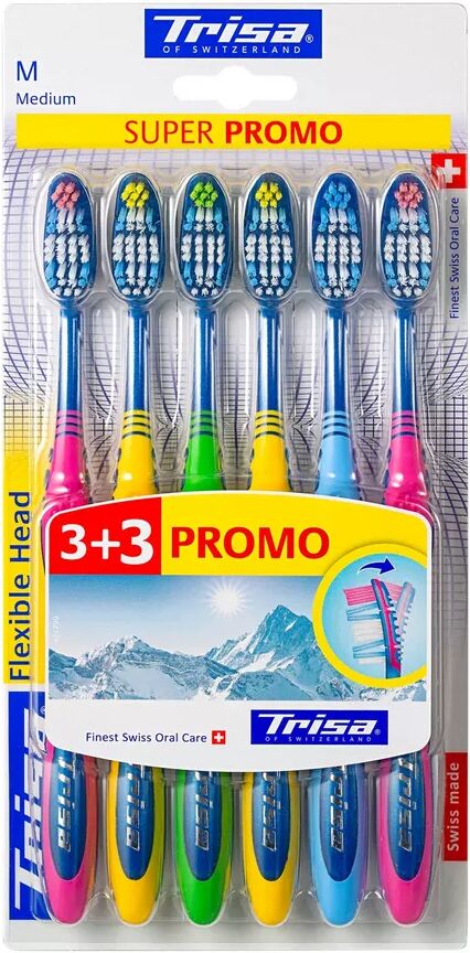 Trisa - Flexiblehead Medium Zahnbürste 6er Pack, 6 Stück
