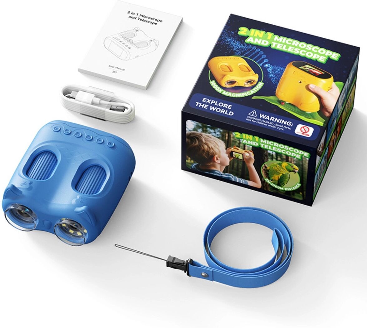 INF 2-in-1 Mikroskop und Teleskop mit 2MP Kamera, 1000X Vergrößerung und 2.0-inch IP-Display Blau