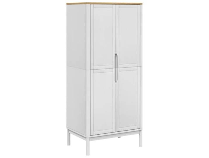 FLORO Schrank Weiß aus massivem Kiefernholz 77x53x171 cm mit Stab Massives Kiefernholz, Hängestange, Schutztür, rustikaler Charme, Wandmontage