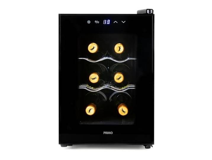 PRIMO PR168WK Weinkühlschrank – freistehend – 6 Flaschen – Klasse E – Schwarz