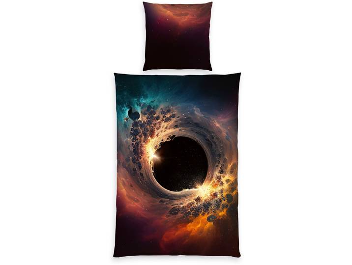 Jugendbettwäsche Schwarzes Loch , bunt, B/L: 135cm x 200cm, 1 Stk., 1 Stk., Microfaser, B/L: 80cm x 80cm, 2 Stk., Microfaser, Obermaterial: 100% Polyester, HERDING YOUNG COLLECTION, Bettwäsche, Jugendbettwäsche, mit tollem Motiv