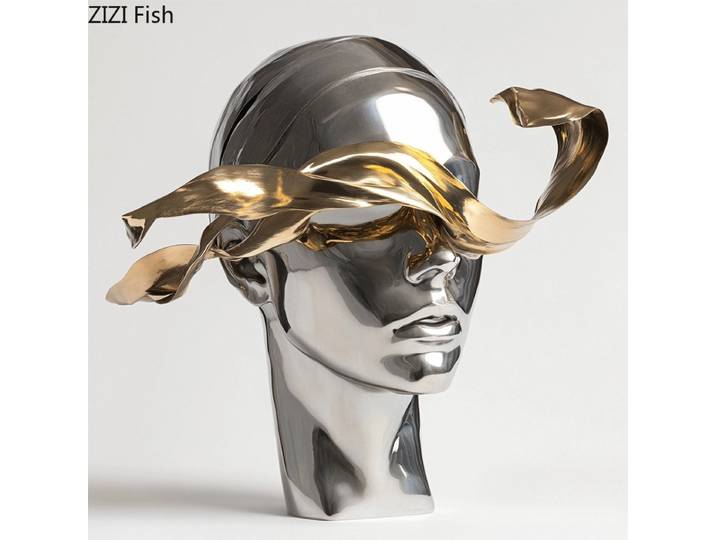 Sculpture de Portrait fluide galvanisée en argent, ornements de personnages, Statue d'art du visage, modèle d'exposition, artisanat de décoration de bureau