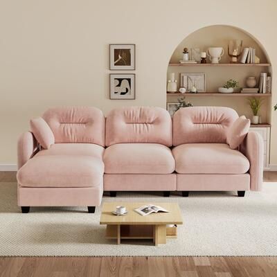 Unbranded "107"" 3-Seater Modular Chenille Sectional with Tufted Back, 2 Pillows, Optional 0-2 Ottomans"
