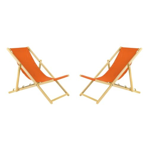 BAS Set van 2 inklapbare houten ligstoelen, Oranje