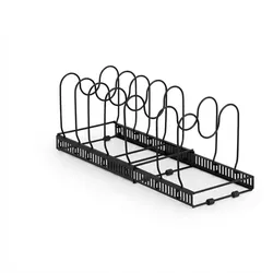 Relaxdays Pfannenhalter ausziehbar, Pfannenorganizer, Topfdeckelhalter Schublade, HxBxT: 19x59x18cm, Metall, schwarz