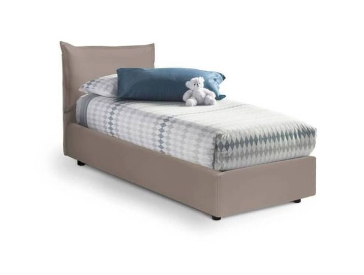 Lit simple Marianna - Talamo Italia - Lit conteneur en cuir écologique - Matelas inclus - Tourterelle