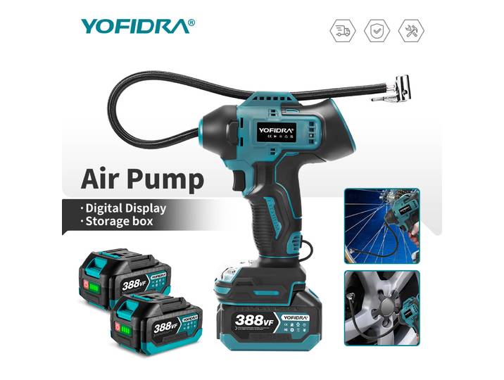 YOFIDRA pompe à Air électrique gonflable affichage numérique gonfleur de pneu de voiture gonfleur d'air automatique outil électrique pour broche de batterie Makita