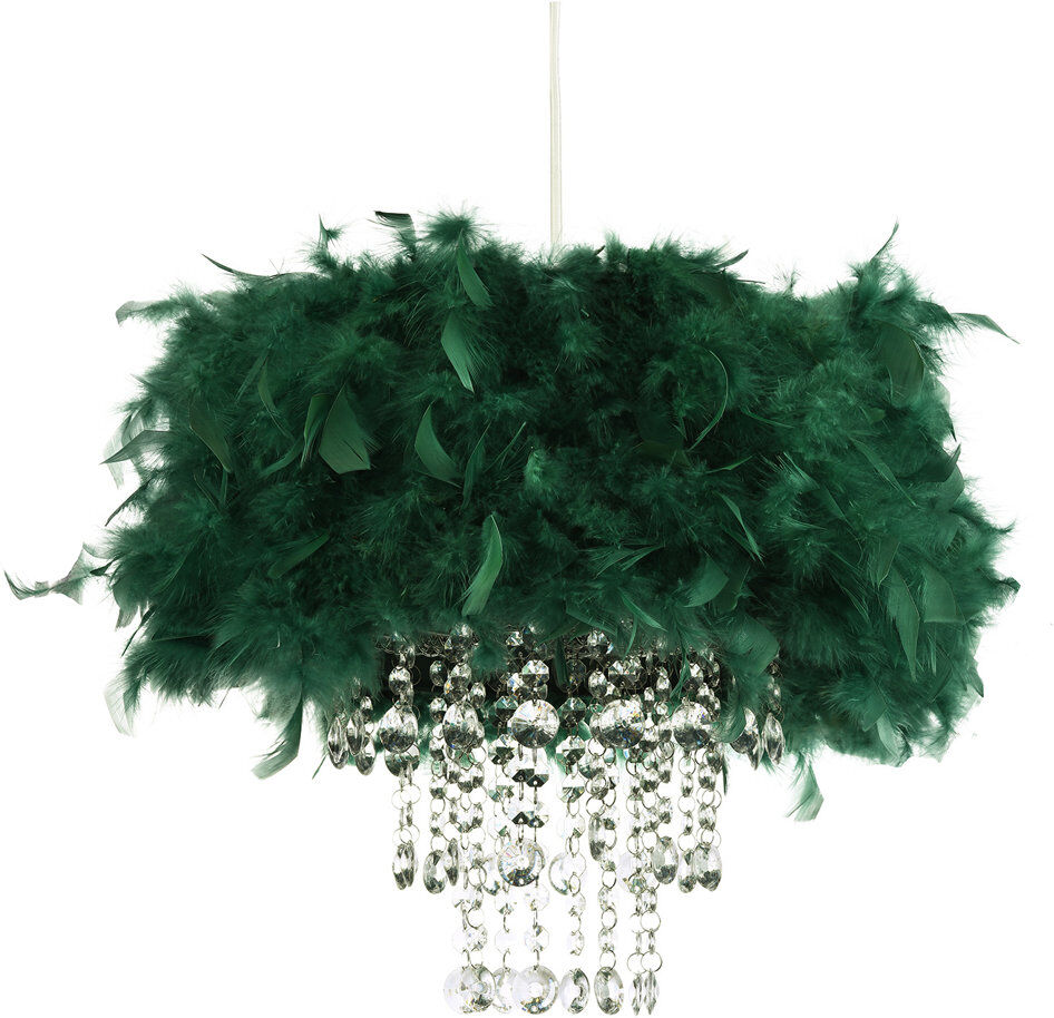 Mercer41 Contemporary Feather Pendant Light Shade with Transparent Acrylic Droplets Green 36cm H X 32cm W X 32cm D