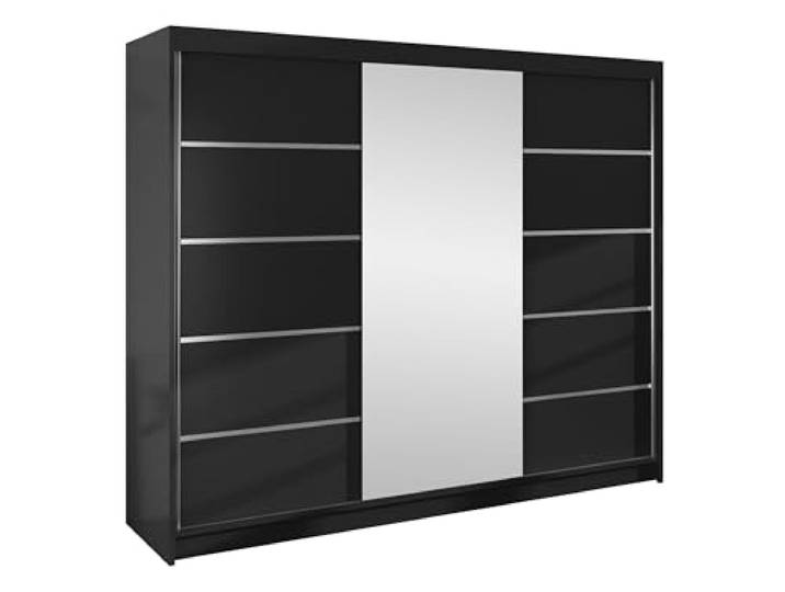 Mirjan24 Kleiderschrank Dotan VI mit Spiegel, Kleiderstange und Fächer, Schlafzimmerschrank, Schwebetürenschrank, Dielenschrank, Garderobenschrank (Schwarz/Schwarz)