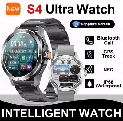 Uplifted Finds S4 Ultra Outdoor Sport Smartwatch   AMOLED HD Screen & NFC GPS   Executive Wireless Charging Wellness Suite silver Mesh Belt 2a