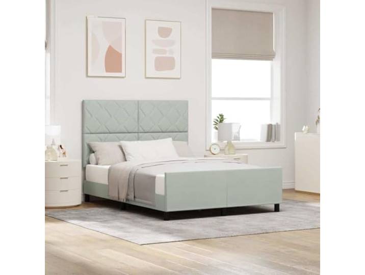 Samt Kiefer Luxus Boxspringbett Schlafzimmer Modern Elegant Hellgrau 140 x Boxspringbett mit Kopfteil Hellgrau Samt 140x190 cm Luxus Bett mit verstellbarem Kopfteil und Lattenrost für Schlafzimmer
