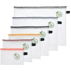 Foldersys 6er-Set Reißverschlussbeutel (div. Größen - PVC-frei) mehrfarbig