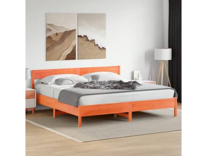 KQWQERT Holzbett 180x200 Kiefernholz Wachsbraun Bettgestell Rustikal Massive Bauweise, Inklusive Lattenrost, Stilvolles Design