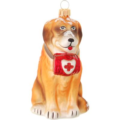 Christbaumschmuck KREBS GLAS LAUSCHA "Bernhardiner Sennenhund", braun (goldfarbig), B:7cm H:12cm T:7cm Ø:12cm, Glas, Weihnachtsbaumschmuck, Glas, 1 Stück