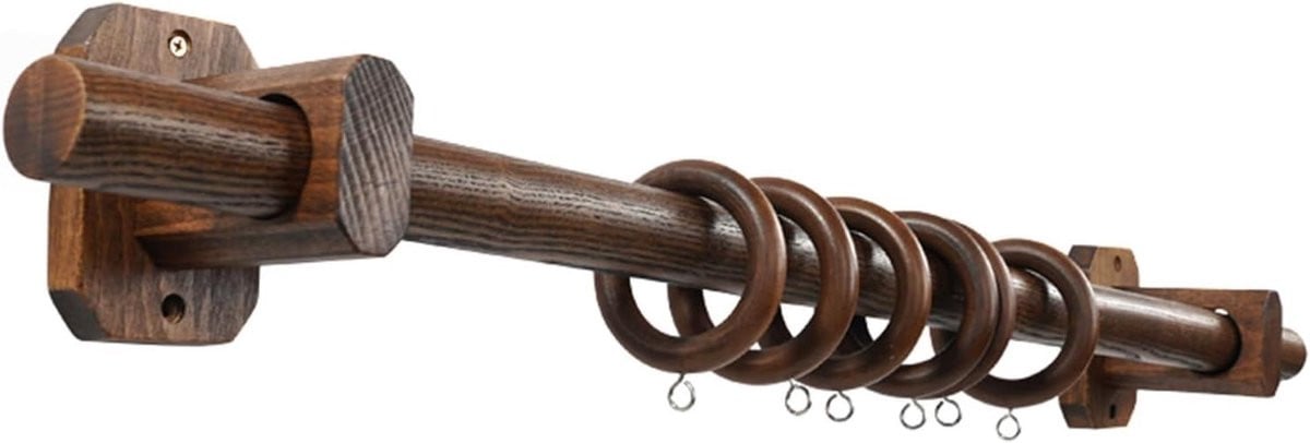 Zwarte houten gordijnroede met enkel hoepel ontwerp, 1 meter