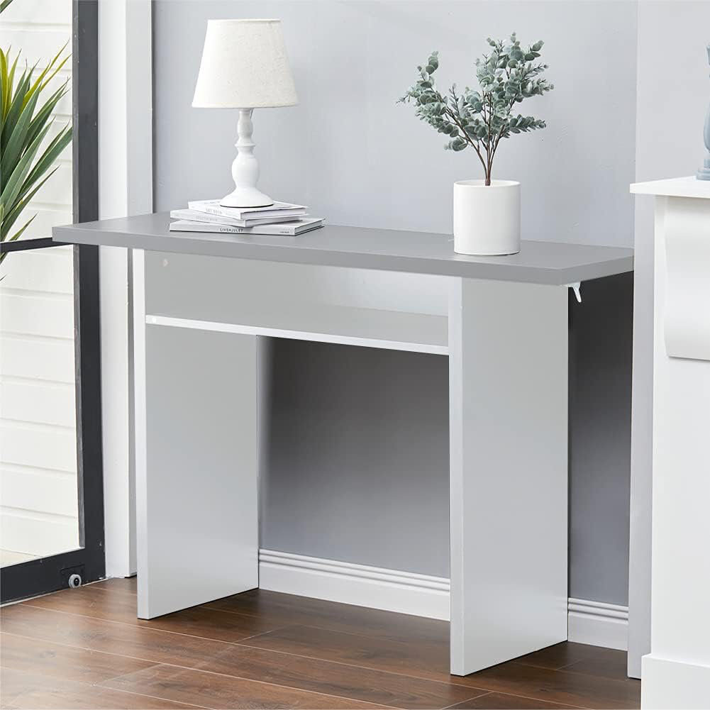 17 Stories Emar 120Cm Narrow Rectangular Console Table with Storage Shelf Grey/White 77cm H X 120cm W X 35cm D