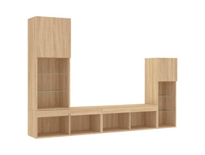 Unité murale TV - AKOZON - Chêne sonoma - 4 pièces - LED RVB - Bois d'ingénierie